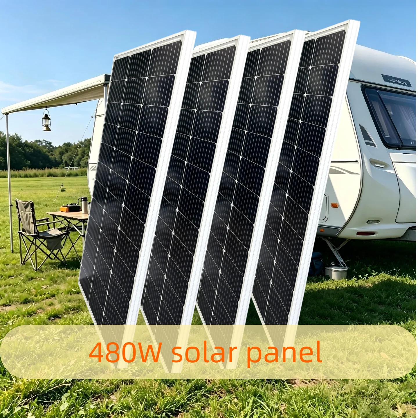 480W (120W × 4) Monokristallines Silizium-Solarpanel, wasserdicht, staubdicht, langlebig, Photovoltaik-Panel für den Außenbereich, Stromerzeugung für Wohnmobile und Innenhöfe