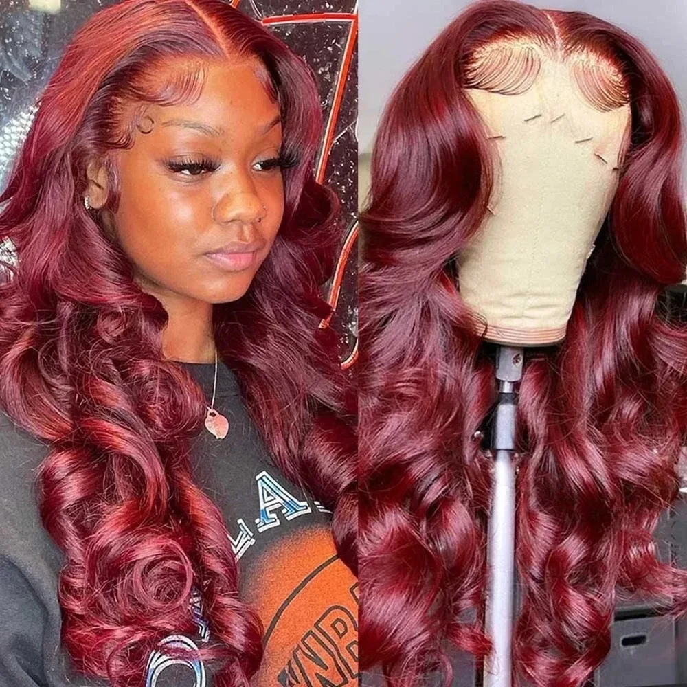 Body Wave Wig Burgundy Human Hair 13x4 Hd Lace Frontal Wig 13x6 Lace Wig Human Hair Pre Plucked 99j Red Color 250 Density Wig