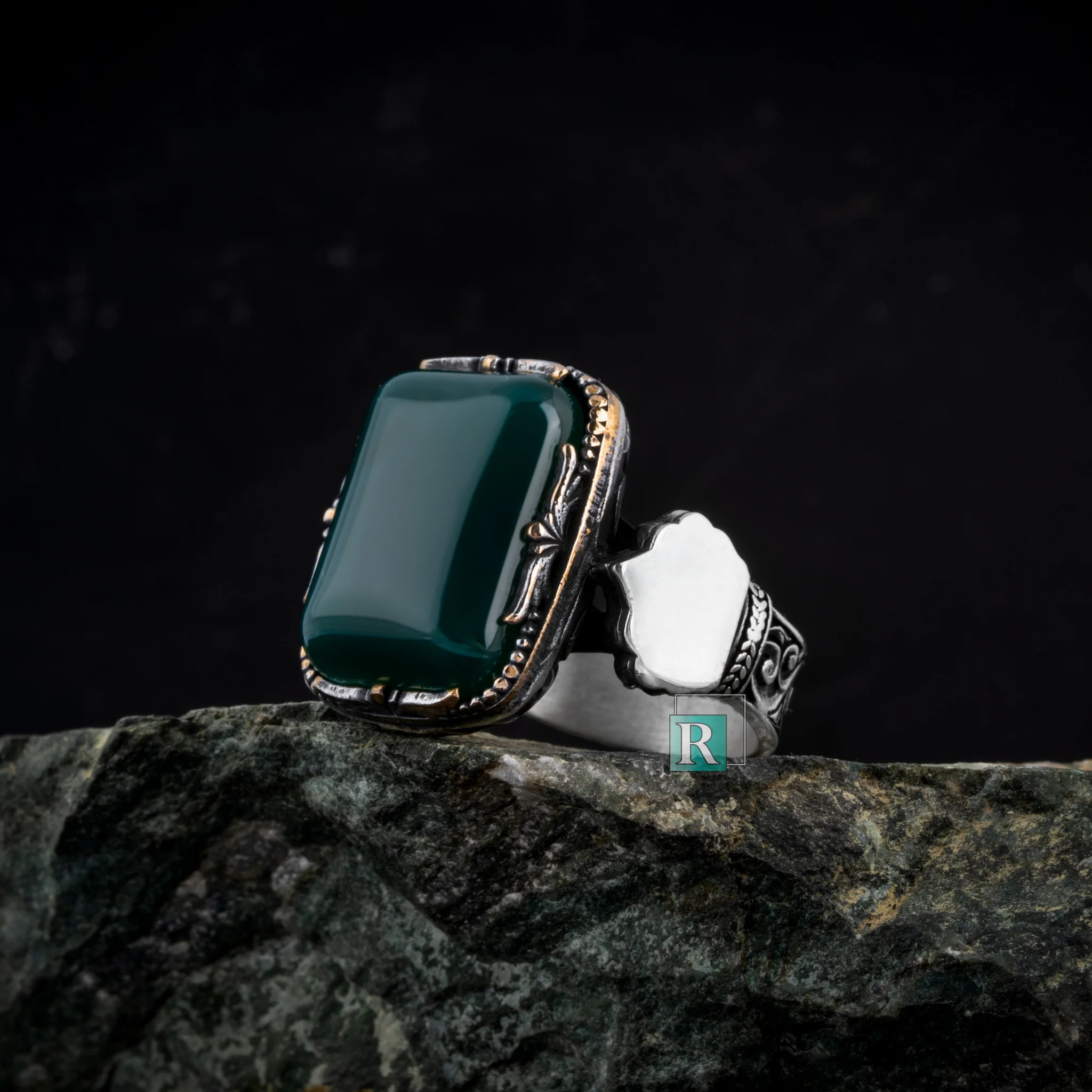 Natural Green Agate Stone 925 Sterling Silver Ring Stylish Design Fine Jewelry Gift High Quality Gift for Men Special Days