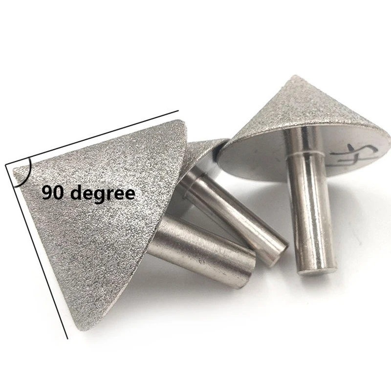 Galvanizado Cone 90 Dremel Diamond chanfro moagem cabeça para pedra, vidro, cerâmica, chanframento cabeça, polimento, 20-60mm, 1Pc