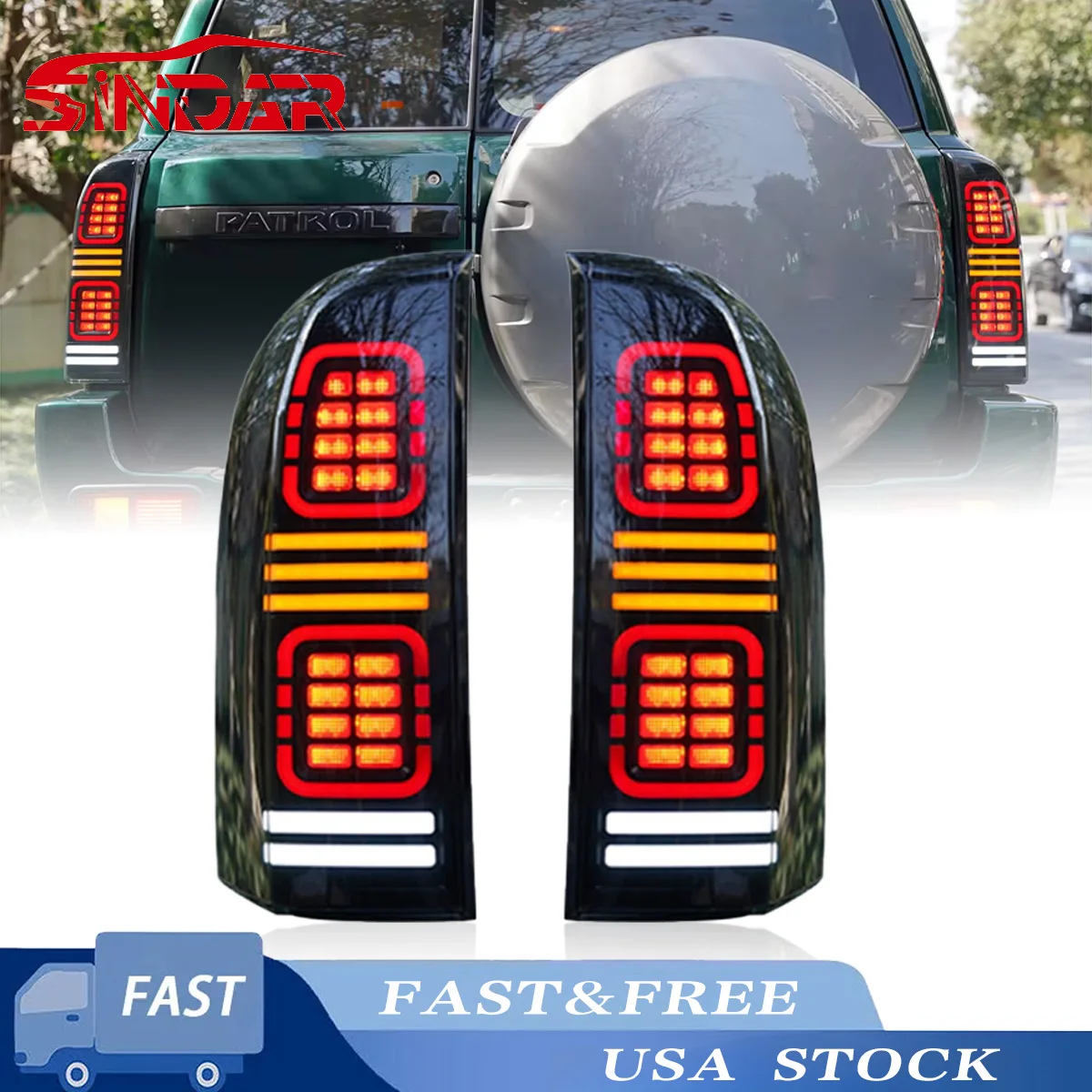 

SINDAR 2pcs Tail Light For 2007-2016 Nissan Patrol Y61 GU LED Rear Brake Lamp Left & Right