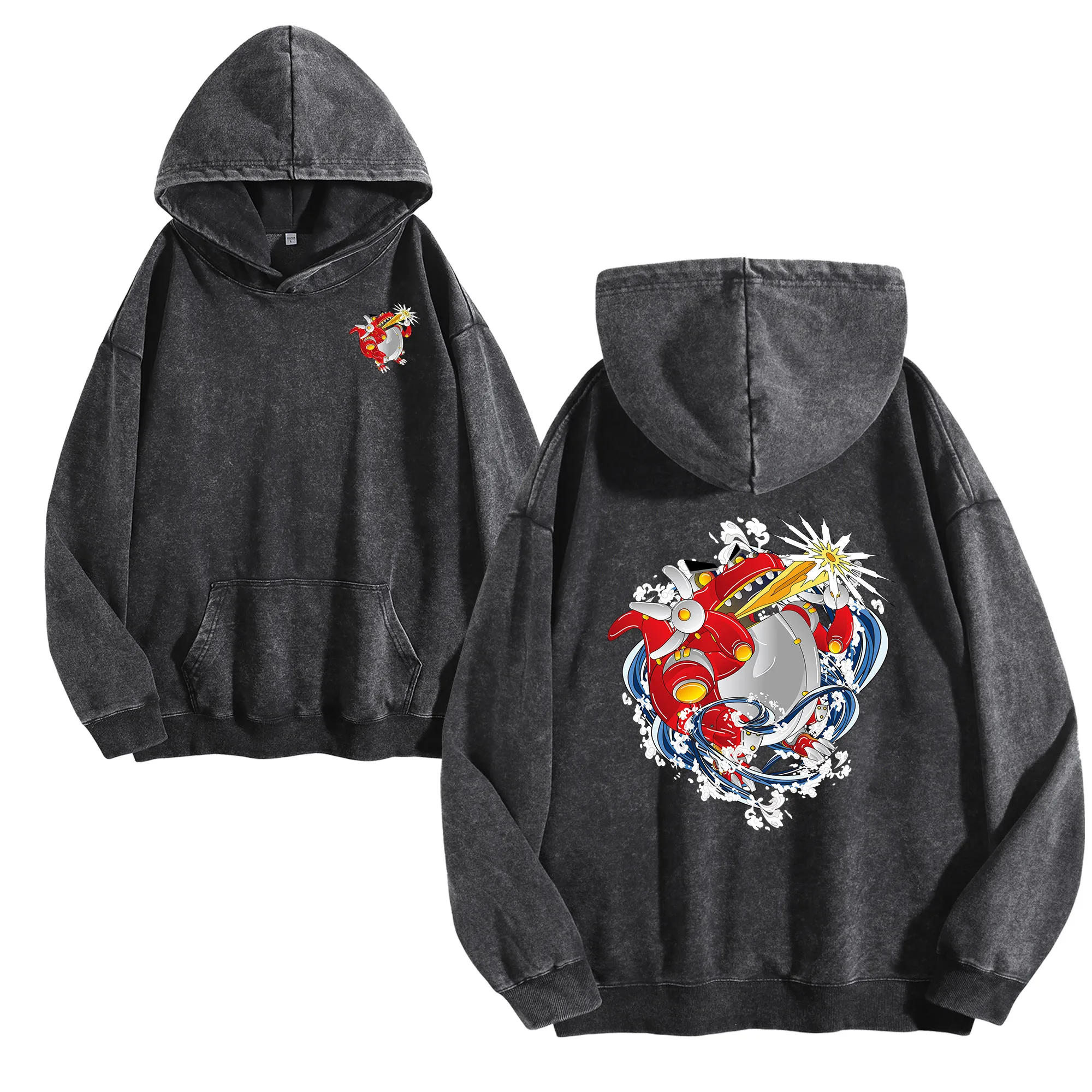 آلة الديناصور طباعة على الوجهين 400G خمر غسلها هوديي للجنسين المتضخم الشارع الشهير البلوز مجموعة الخريف/الشتاء