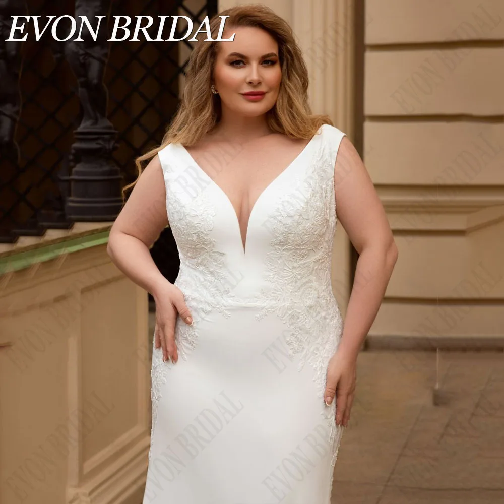 EVON BRIDAL Mermaid Chiffon Wedding Dresses Plus Size Woman Sleevless Sleeveless V-Neck Hochzeitskleider Damen Große größe