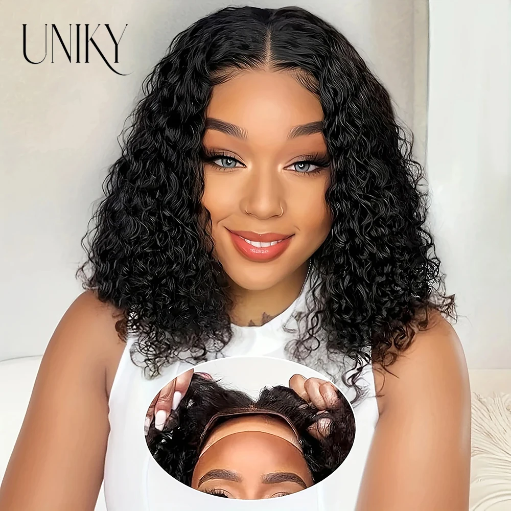 

Wear-and-Go Women's Deep Wave Bob Wig 7X6 Lace Front Brazilian Human Hair Glueless Pre-Plucked Closure 180% Density Basics Style