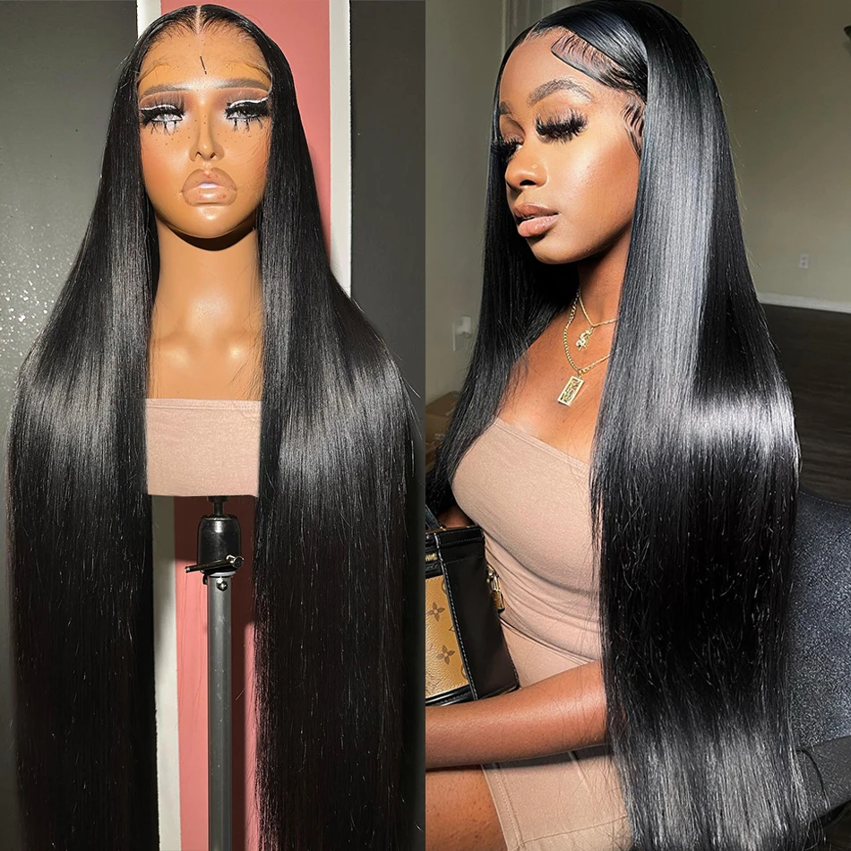 200 Density Brazilian Bone Straight 13x4 HD Lace Front Wig 34 36 Inch Transparent 13x6 Frontal Human Hair Wigs For Women