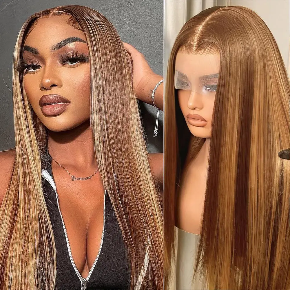 

30 Inch straight 180% Density 4/27 Highlight Lace Front Wig Human Hair Blonde lace Frontal Wigs Human Hair for black Women