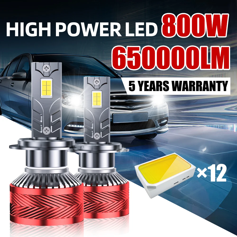 2Pcs H4 LED Car Headlight Bulb H11 H1 H4 H13 650000LM 800W 6000K HB3 9005 HB4 9006 H8 HIR2 H7 LED Canbus For Car accessories