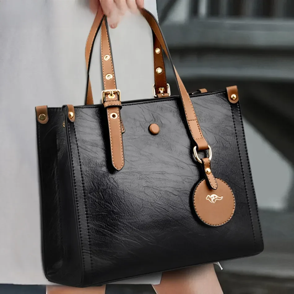 3 Layers Casual Tote Vintage Ladies Tote Hand Bag Leather Luxury Handbags Women Designer Bags for Women 2024 Sac A Main Femme — zdjęcie 2