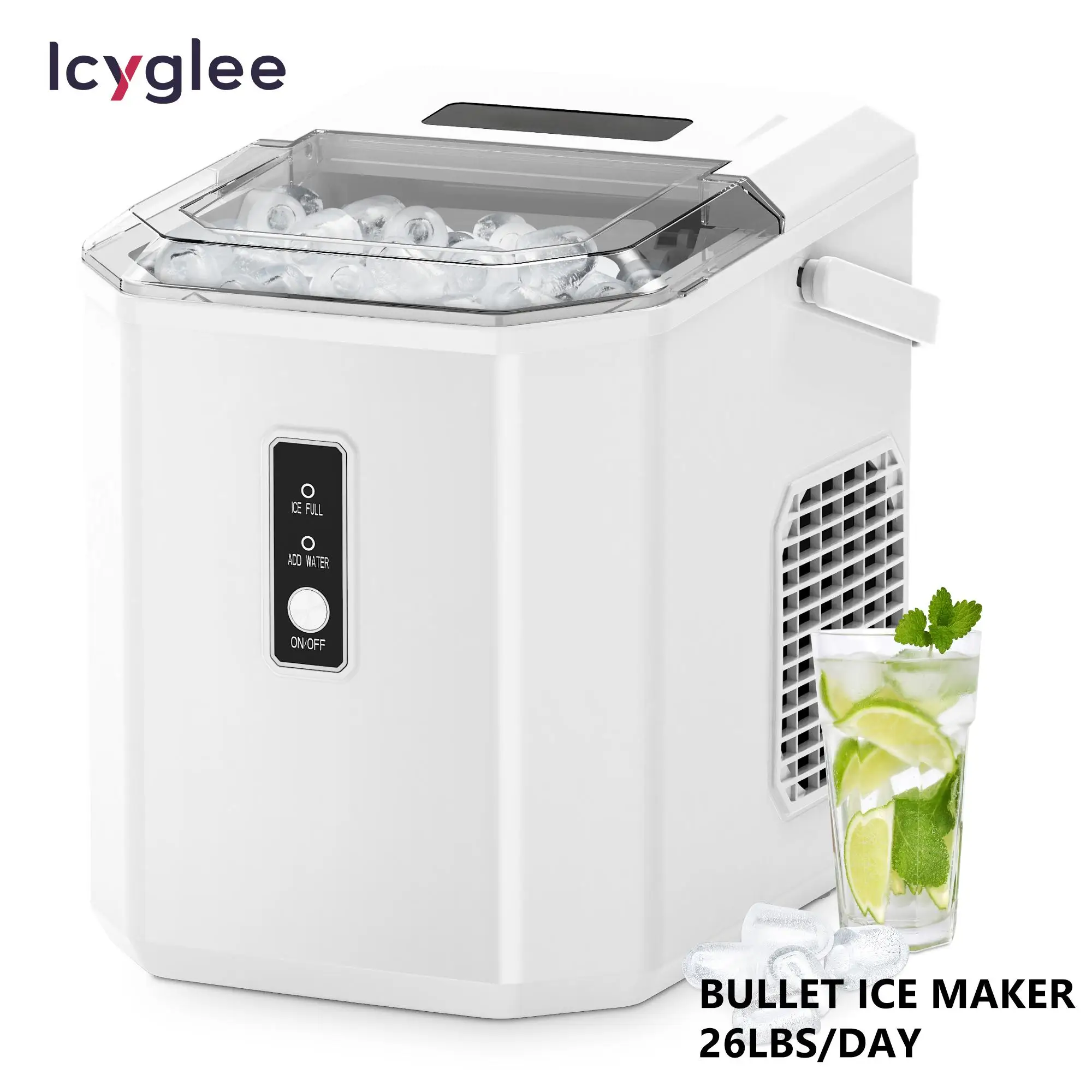 ICYGLEE Portable Ice Maker Machine 26lbs/Day 9 Cubes Ice in 6 Mins With Self Cleaning Ice Scoop&Basket for Home Office RV Party