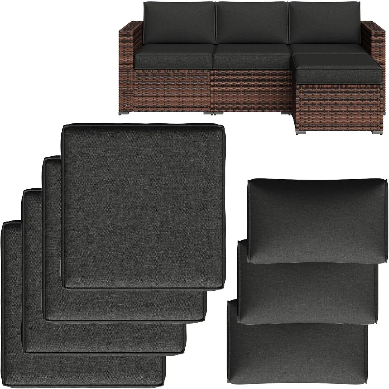 Nordivale 7 Piece Replacement Outdoor Cushions Waterproof Fade Resistant Patio Couch Cushions for 4 Seat Conversation Sets