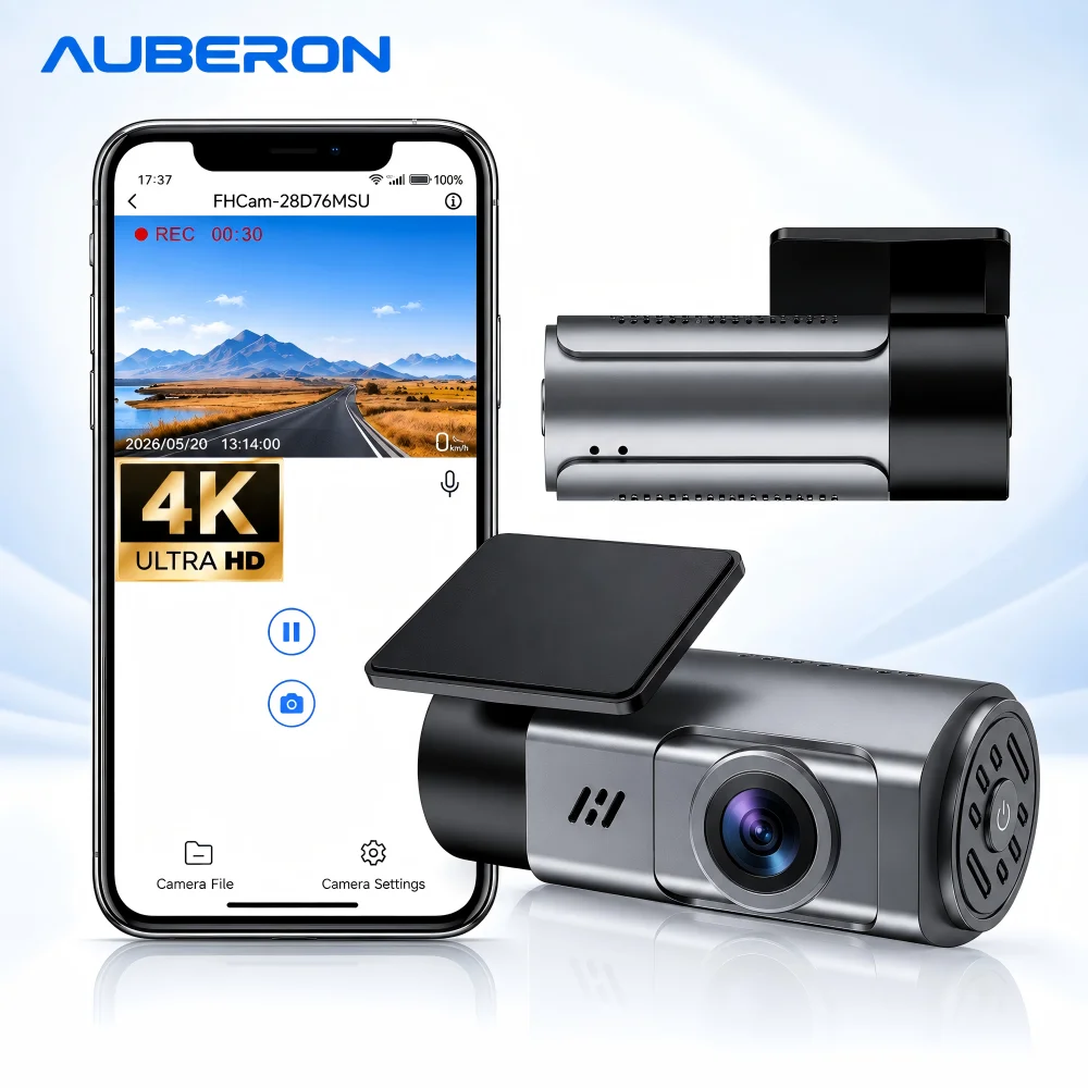 AUBERON 4K UHD Dash Cam Single Front Car DVR Built-in WiFi 24H Parking Monitor G-Sensor Loop Recording Vehicle Driving Recorder