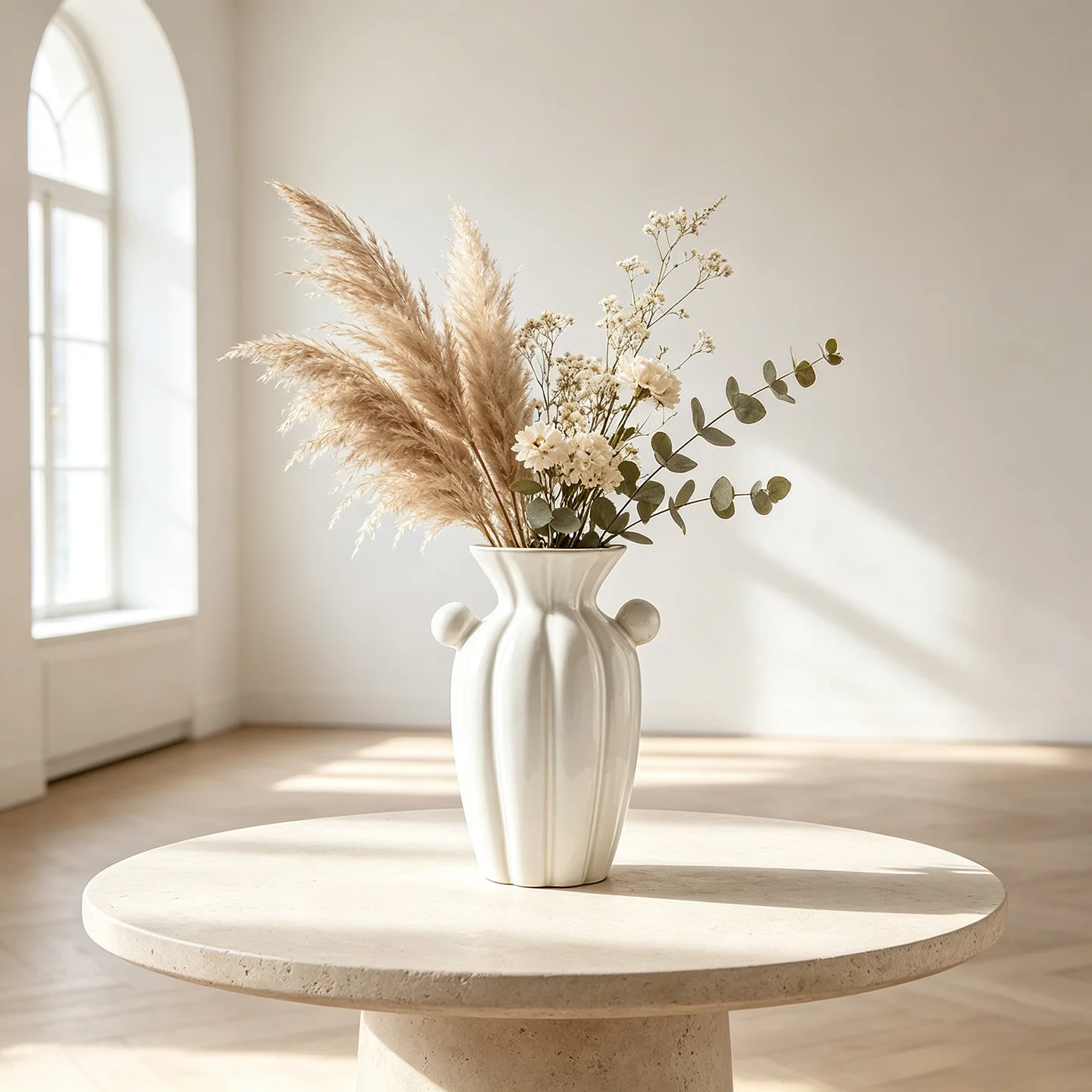 Minimalist Light Luxury White Ceramic Vase French Cream Style Hydroponic Flower Vase Living Room Tabletop Home Decoration