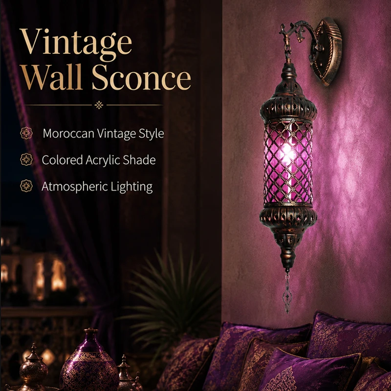 Multicolor Vintage Moroccan Arabesque Wall Light Acrylic Lantern Sconce Decorative Wall Lamp Cafe Restaurant Hotel Hallway Lamp