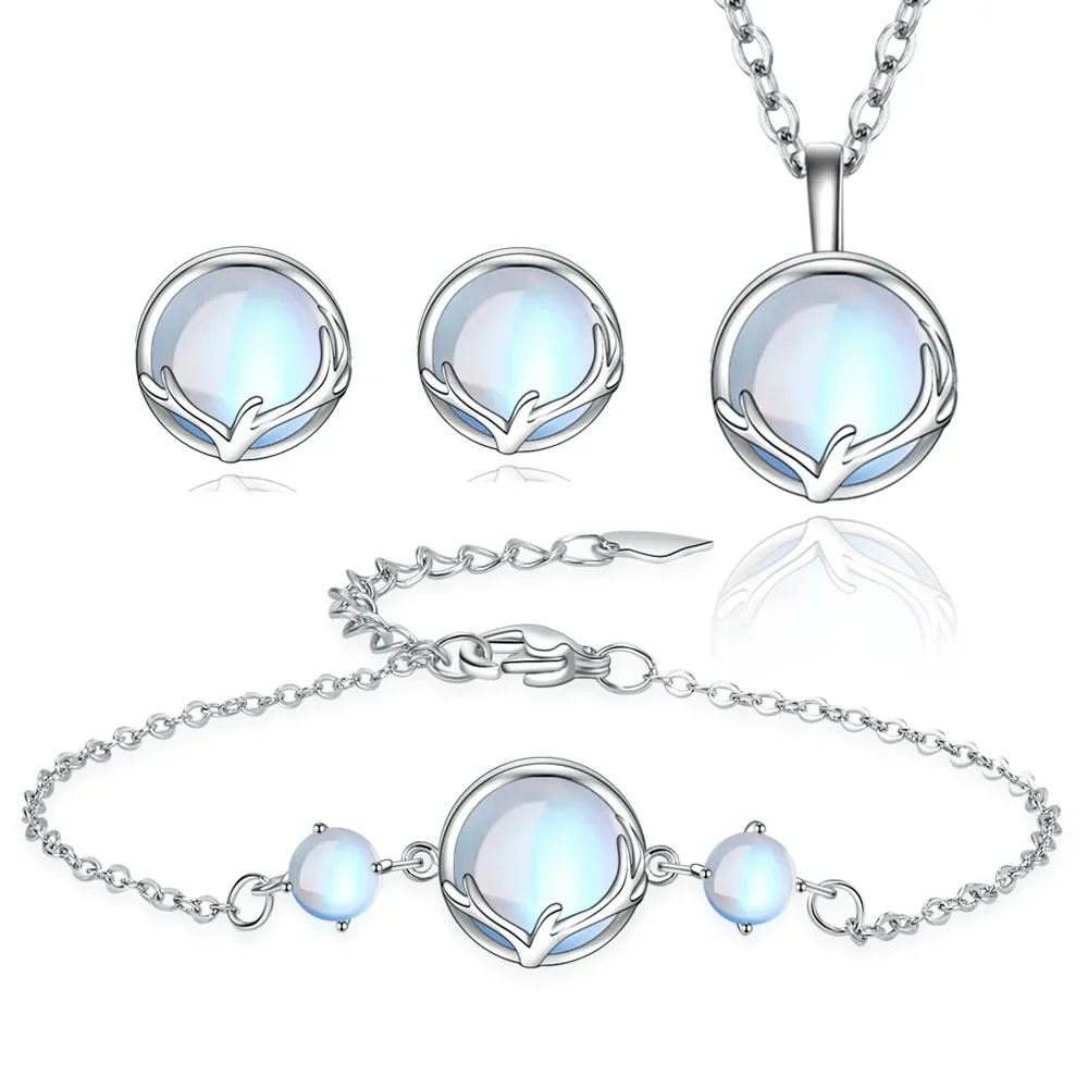 SAIYE Schmucksets aus 925er-Sterlingsilber, rund, Geweih, Kristall, Ohrringe, Armbänder, Halskette, elegant, Weihnachten für Frauen