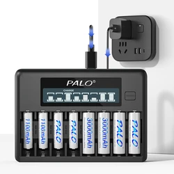 PALO 4/8/12 Slots 1.2V Smart Battery Charger LCD Display for AA AAA Ni-Cd Ni-MH Rechargeable Battery Portable Fast Charging