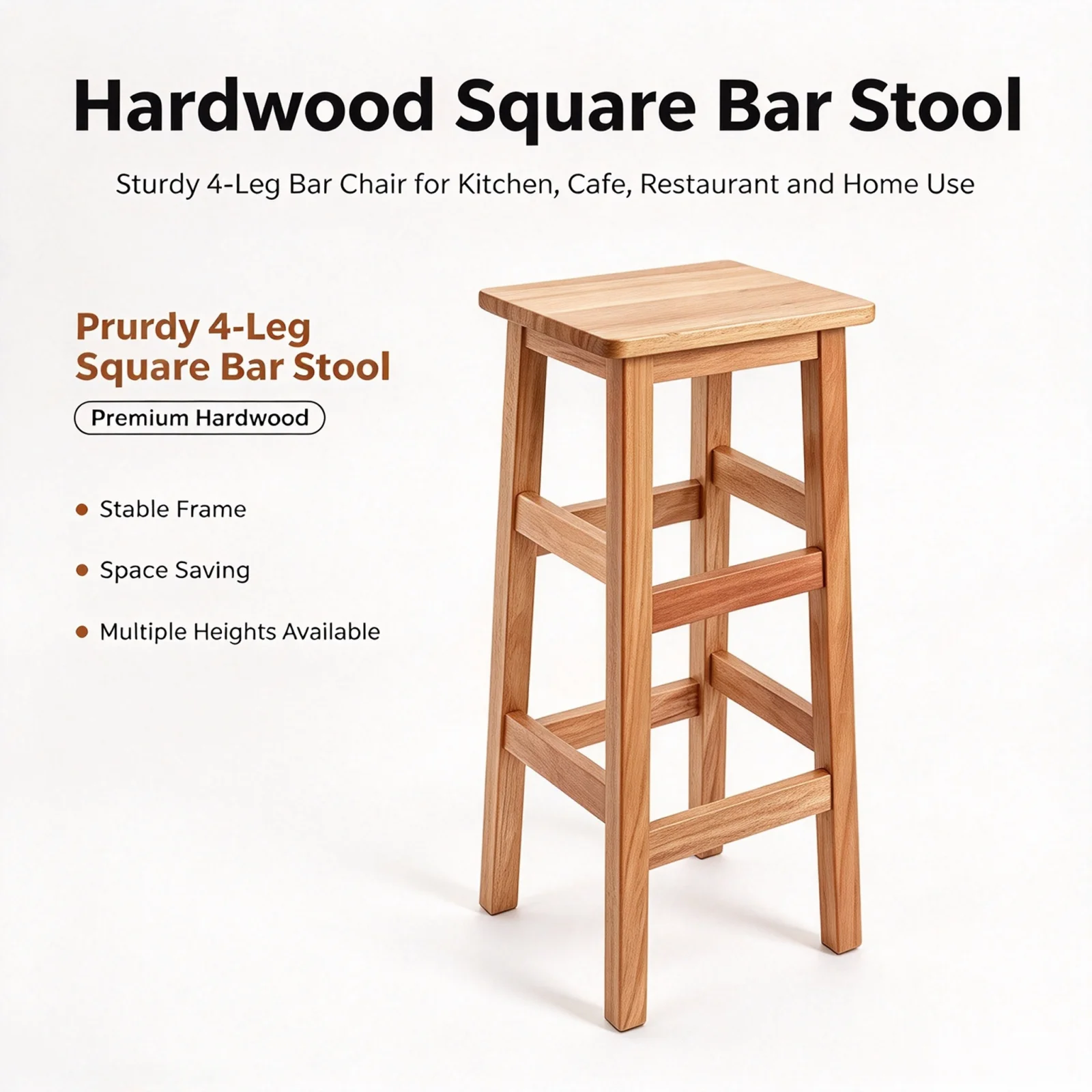 Solid Wood Bar Stool Square High Counter Stool Backless Pub Chair Tall Dining Seat for Home Kitchen Cafe Bar Furniture