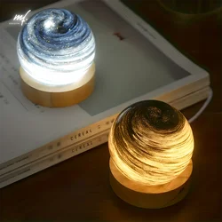 LED home decoration 3D Saturn crystal ball, USB powered night light with wooden stand, Aesthetic gift for children and friends