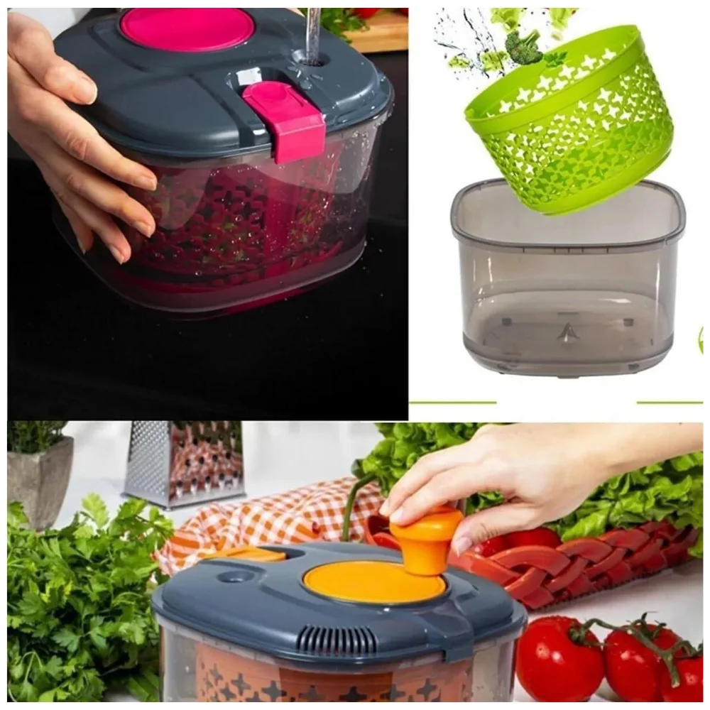 Salad And Vegetable Dryer 4.2 Lt Water Adding And Straining Vegetable Basket Strainer Walnut and Nutcracker Milk Frother Plastic