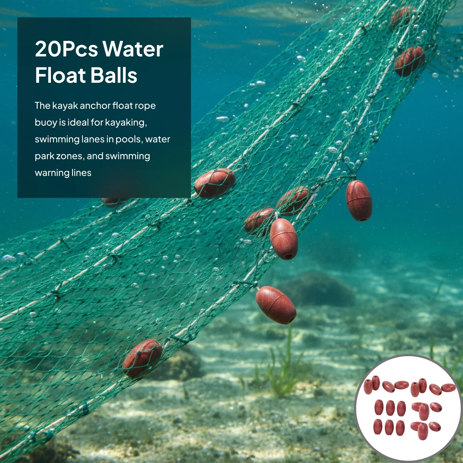 

20 шт., поплавок для водяной веревки, шар для плавательного бассейна, маркер для буй, якорь, аксессуар для каяка, морской лодки