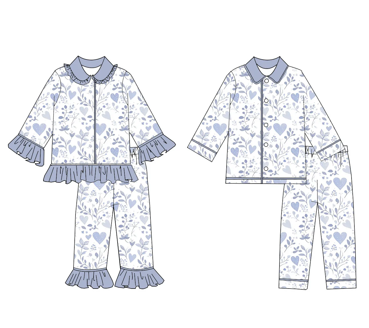 Wholesale Kids Pajamas Valentine Girls Casual Pajama Set Boys Set Heart Print Children Sleepwear Milk Silk 2 Piece Set