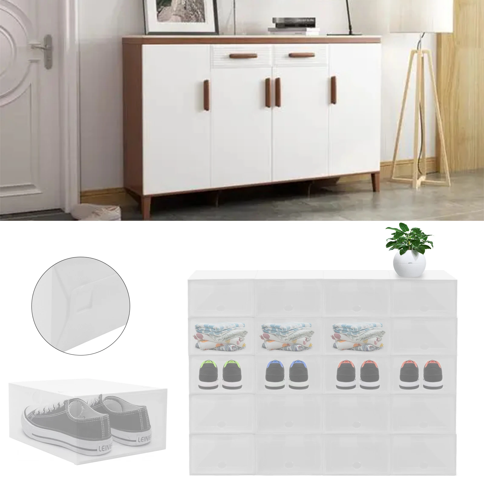 

Органайзеры для хранения, 20 шт., штабелируемая коробка, прозрачные пластиковые кроссовки с дисплеем, прочный контейнер для обуви, пылезащитный, гостиная, домашний интерьер