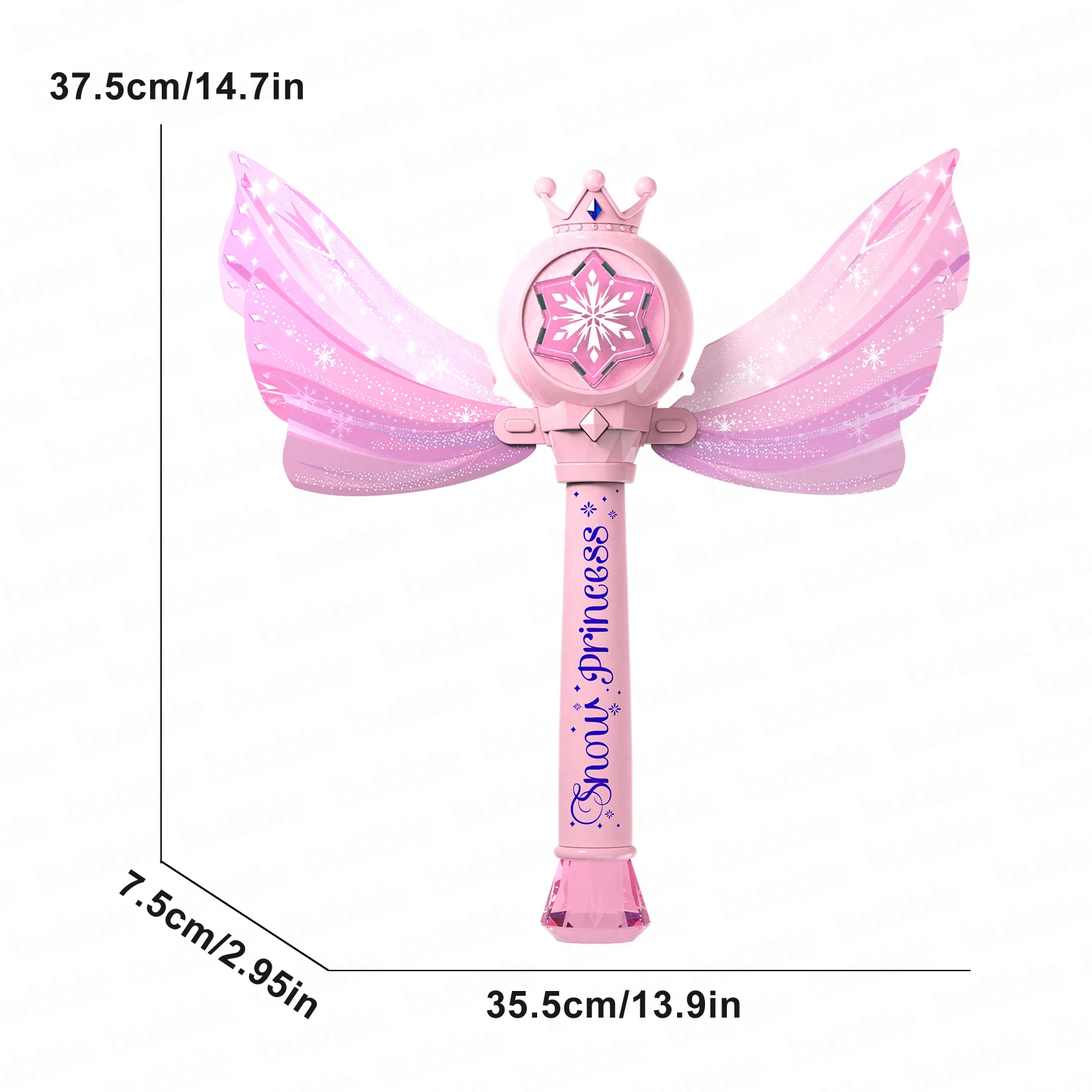 Princess Butterfly Bubble Wand for Girls, Snowflake Light & Music, Dress Up Toy, Batteries and Bubble Solution Not Included