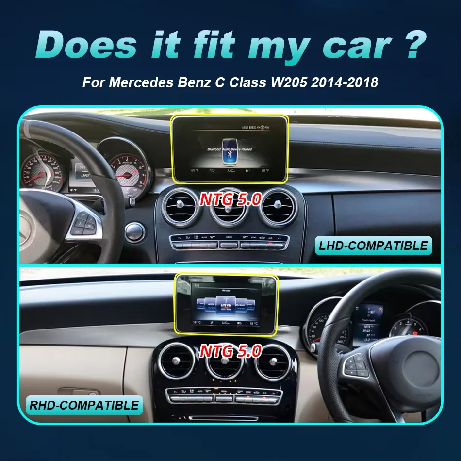 Qualcomm 668S Android 14 Wireless CarPlay Car Multimedia Player For Mercedes Benz C Class W205 GLC X253 2014-2018 NTG5.0 4G WiFi