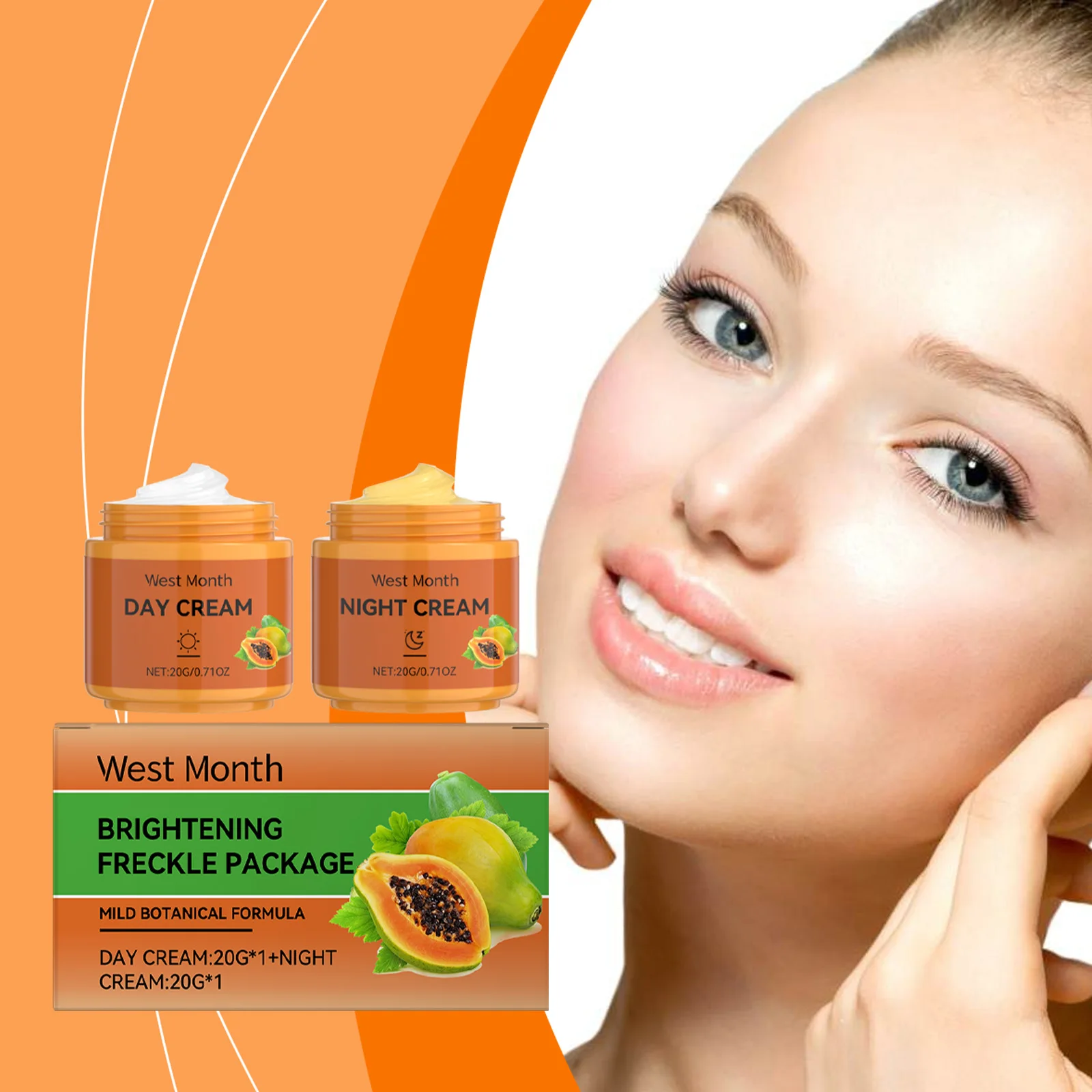 West & Month 40g crema blanqueadora para el cuidado Facial de papaya aclara las manchas oscuras Reduce la embotamiento día noche nutre decolorar crema Facial de melanina