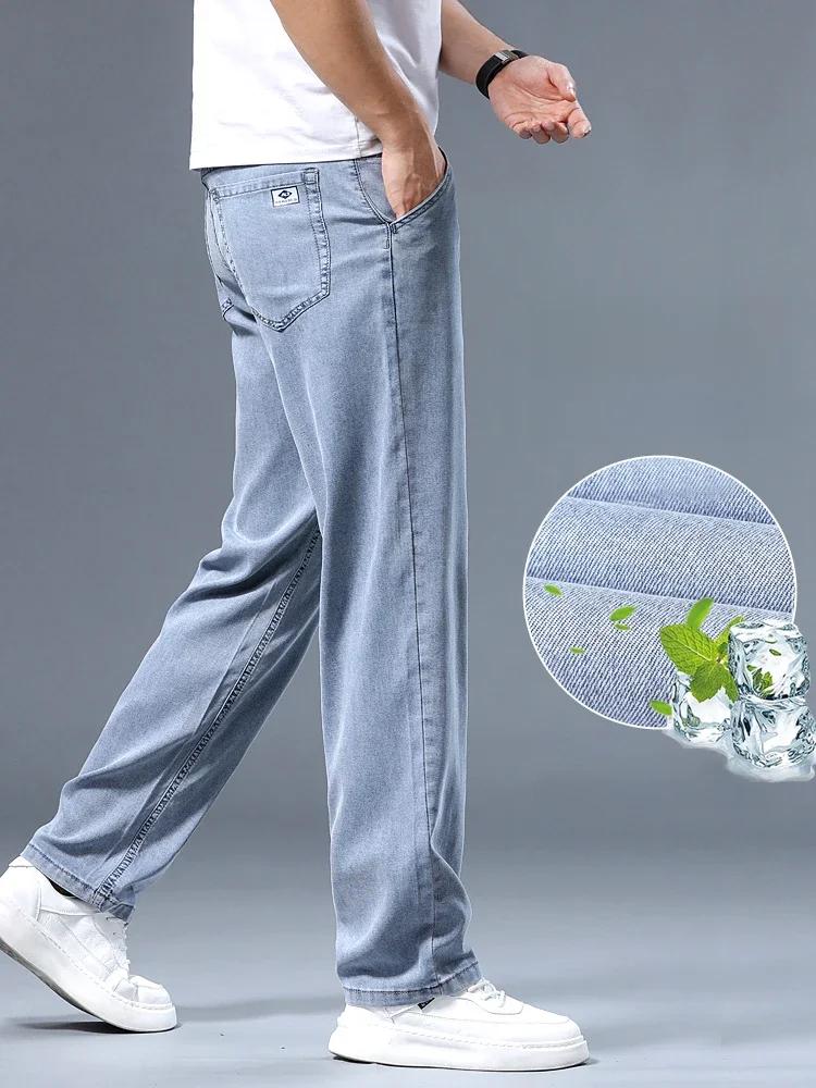 Letnie ultracienkie męskie dżinsy Lyocell Miękkie, oddychające, luźne, jasnoniebieskie spodnie dżinsowe Business Casual Ice Silk Trousers — zdjęcie 2