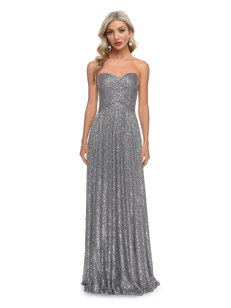 Lucyinlove Luxury Silver Strapless Sequin Cocktail Mermaid Dress Classic Backless 2022 Women Prom Gown Party Evening Dresses