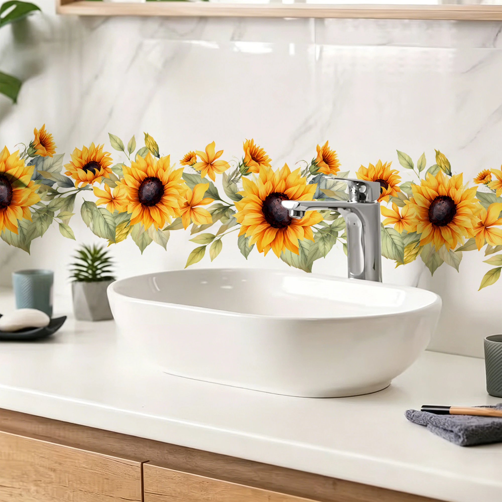 Sunflower Kitchen Wall Sticker, Removable Bathroom Backsplash Decal, Home Decor, DIY Reusable Vinyl Sticker view 3