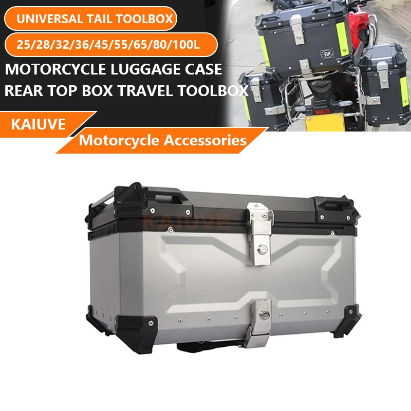 65L CNC aluminum alloy moto top box universal helmet box rear luggage helmet box luggage waterproof key lock tail toolbox