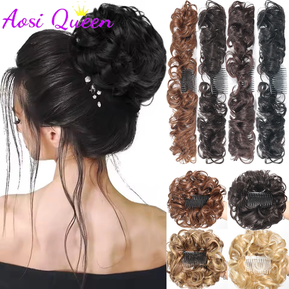 

AOSIQUEEN Synthetic Hair Bun Extensions Messy Curly Hair Chignon Scrunchies Clip in Hairpieces Donut Updo Hair Pieces for Women