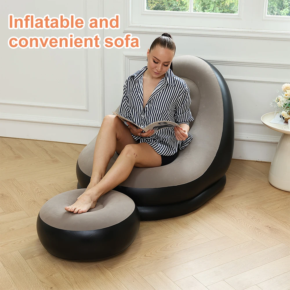 Sofá inflable para salón, silla plegable para interiores y exteriores, sofá cama perezoso portátil con reposapiés para sala de estar, dormitorio y jardín