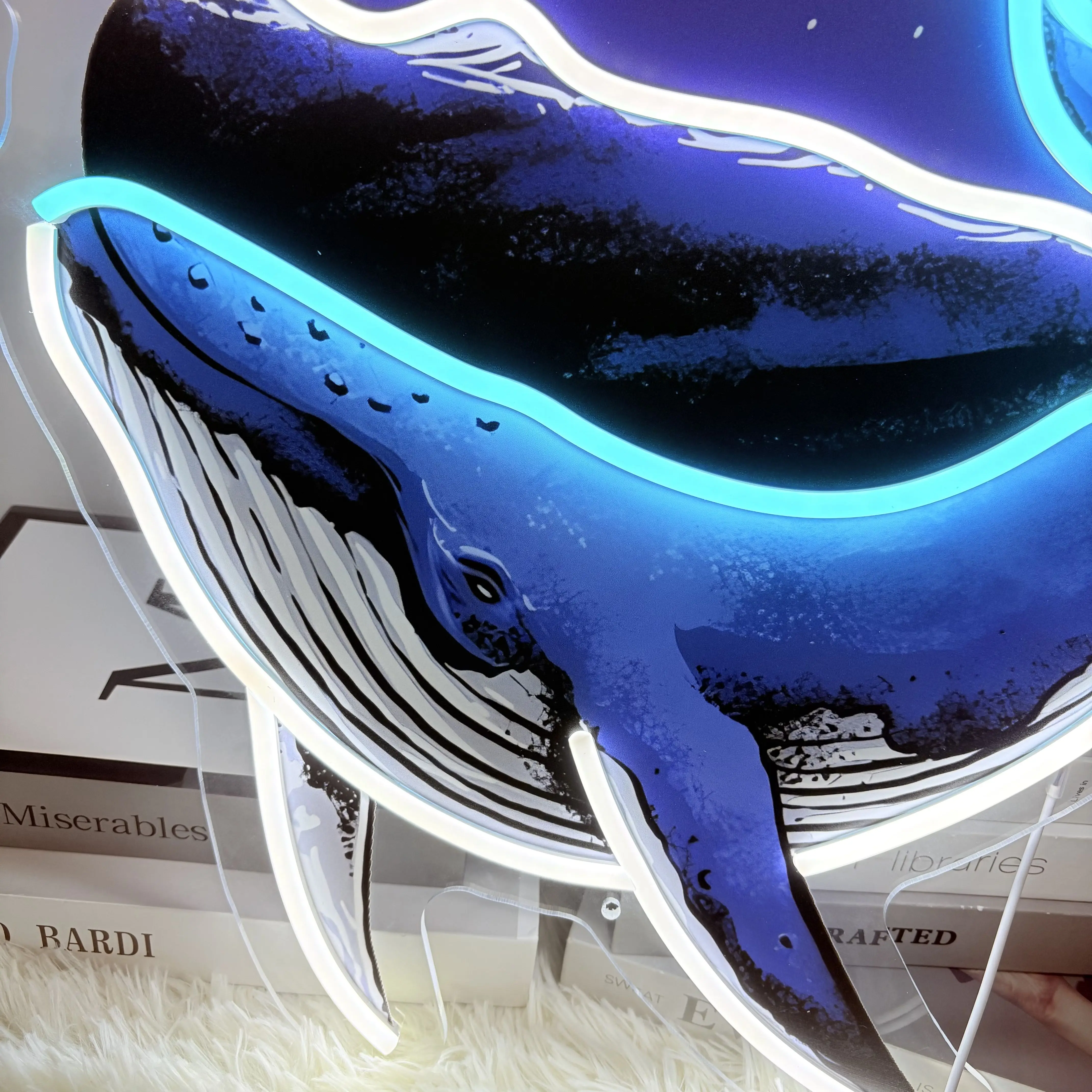 Blue Whale Ocean LED Neon Sign Wall Art Decor Bedroom Nursery Cute Animal Sign Birthday Gift for Children