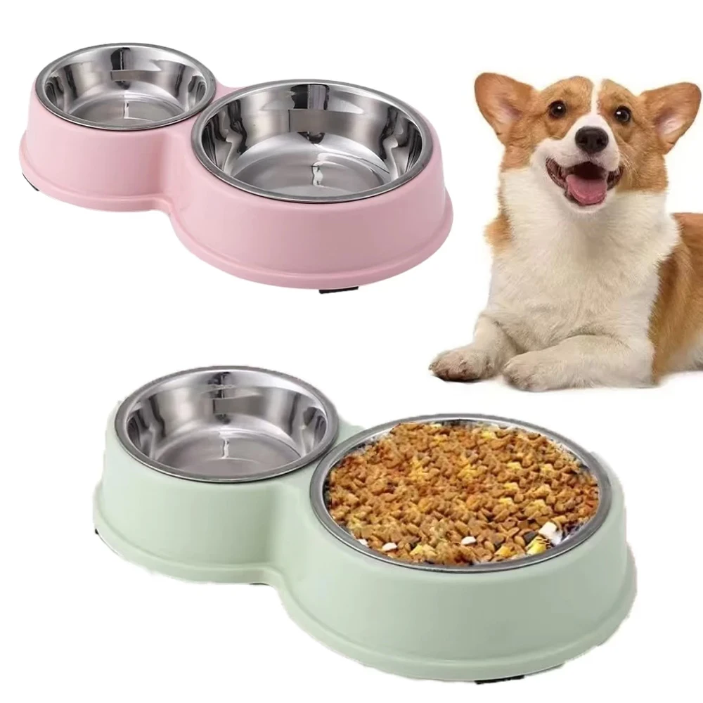 Comedouro e Bebedouro Duplo de Aço Inoxidável Antiderrapante – Ideal para Cães e Gatos