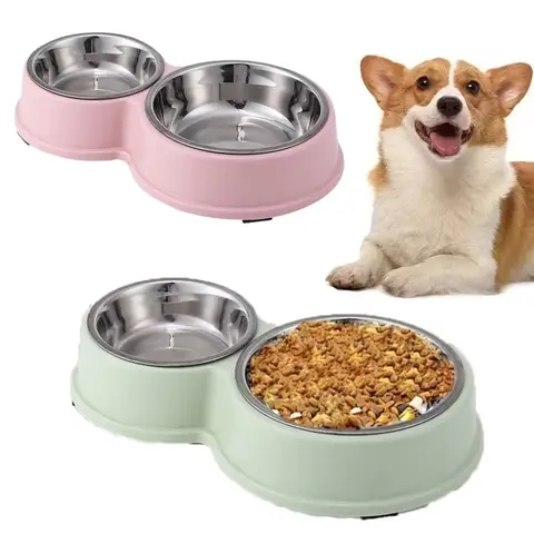 Comedouro e Bebedouro Duplo de Aço Inoxidável Antiderrapante – Ideal para Cães e Gatos