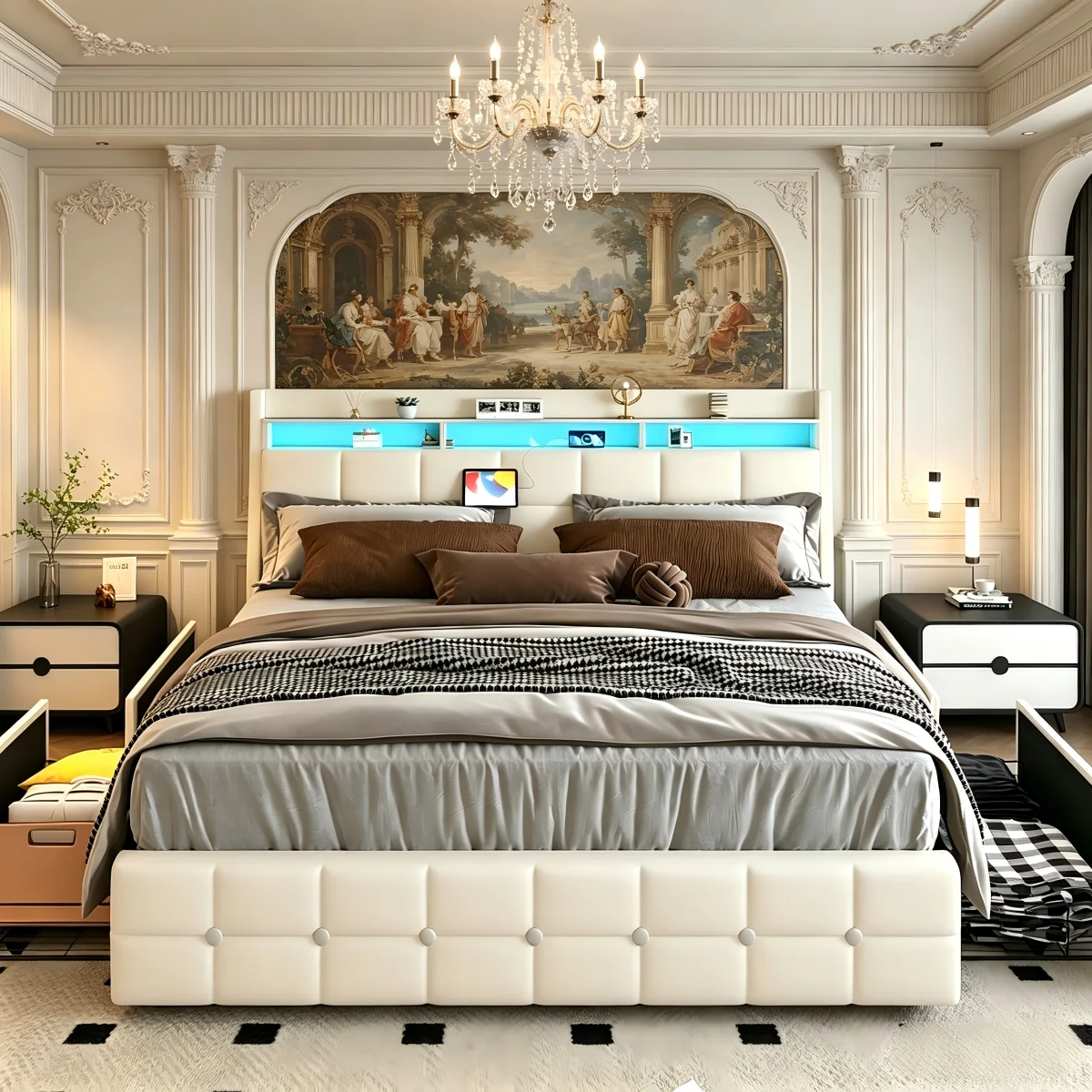 Base de cama con iluminación LED