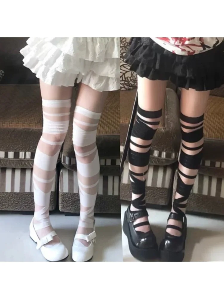 1/2pairs Lolita Bandages Long Stockings Women Sexy Over The Knee Leggings Sweet Jk Y2k Tube Socks Daily Pantyhose Accessories