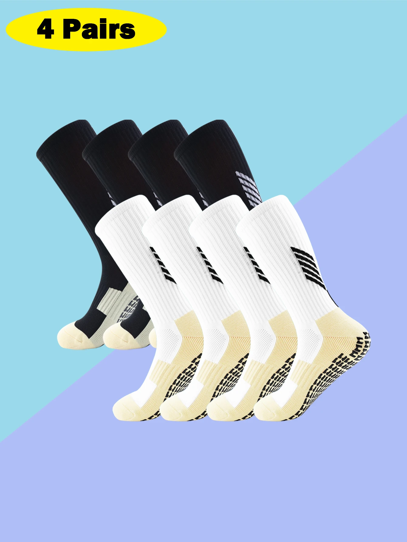 

4 Pairs Men's Soccer Socks Anti Slip Non-Slip Gripper Pads for Football Basketball Sports With Grippers Socks