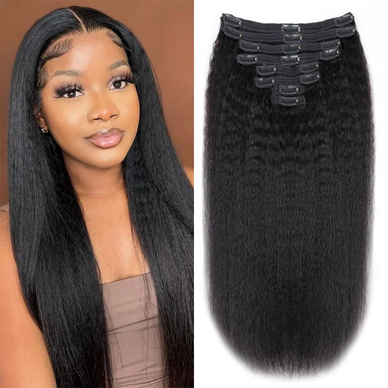 Kinky Rechte Clip In Hair Extensions Echt Menselijk Haar Natuurlijk Zwart Voor Vrouwen Remy Kinky Steil Menselijk Haar Naadloze Clip Ins