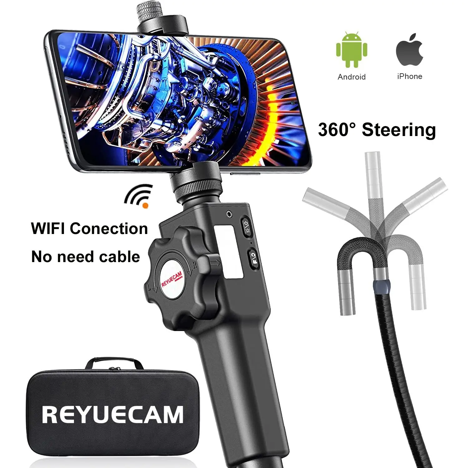Reyuecam 5,5mm/8,5mm Durchmesser Gelenk endoskop WiFi 360 ° Lenkung Industrie Endoskop für iPhone