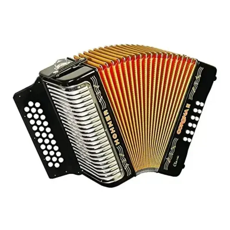 MANNER BUY 2 GET 1 FREE Hohner Button Accordion Corona II Classic Ead with Gig Bag Straps and Adjustable Bass Strap Jet Black