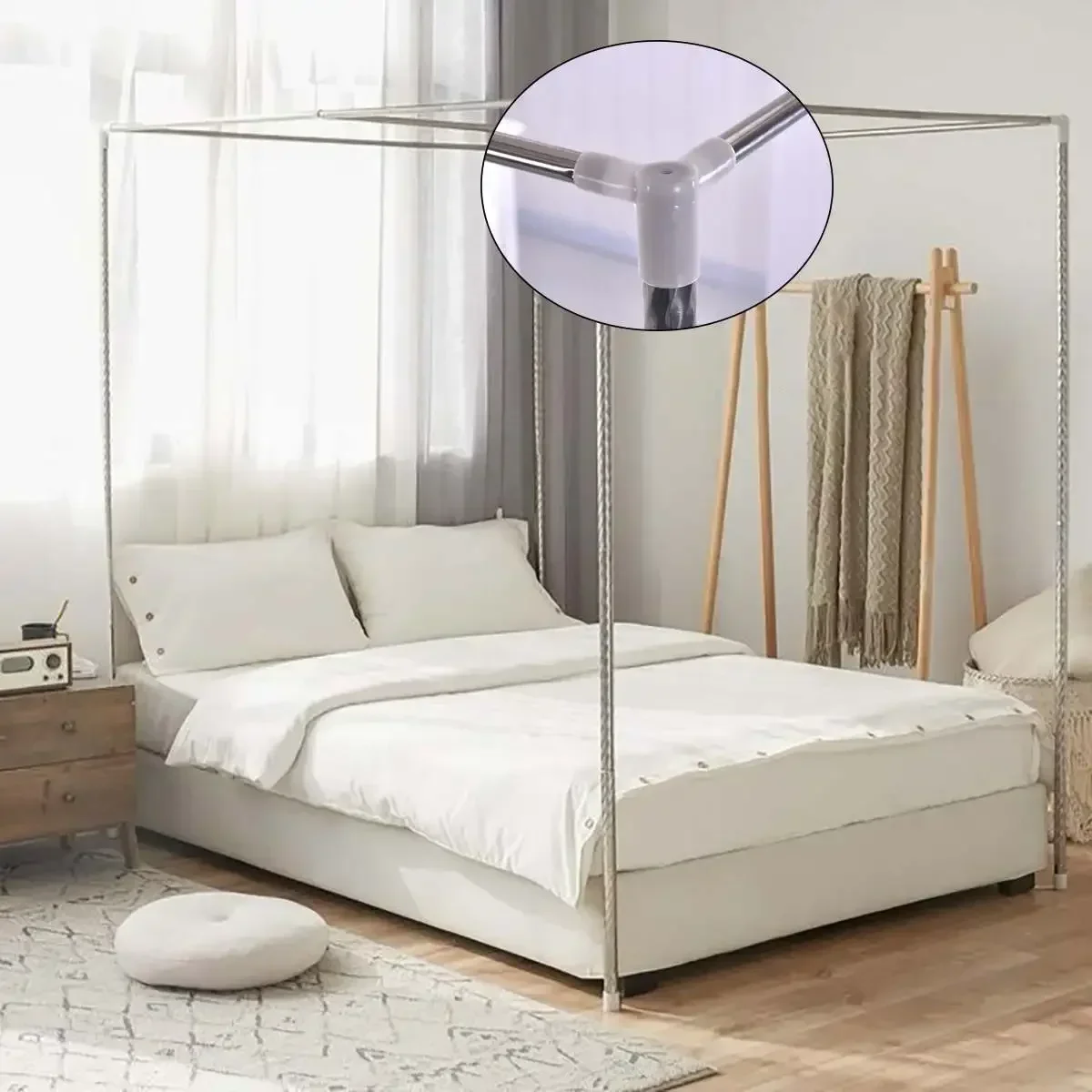 Rvs Bed Luifel Beugel Klamboe Frame voor 4-Hoek Bed Bed Netting Fan Bar Ondersteuning Gemakkelijk Installeren GEEN Klamboe