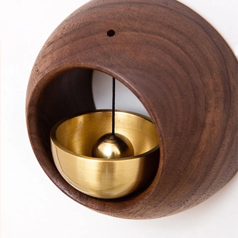 1 PCS Wooden Magnetic Door Bell Entrance Opening Chime Round Bell Black Walnut Wood Hanging Doorbell Wind Chimes Decor