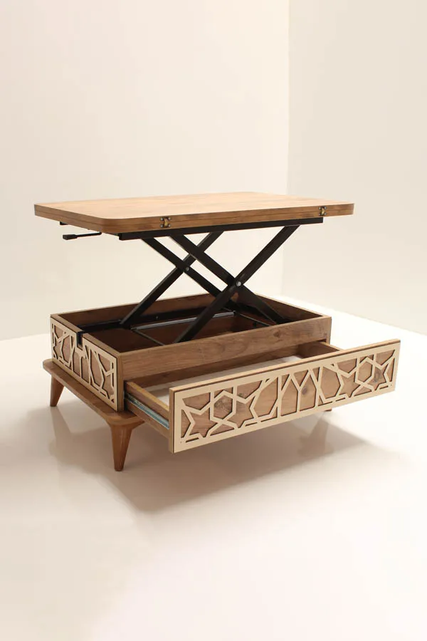 Kolex Smart Magic Table 3 livelli con gambe del cassetto-colore pino