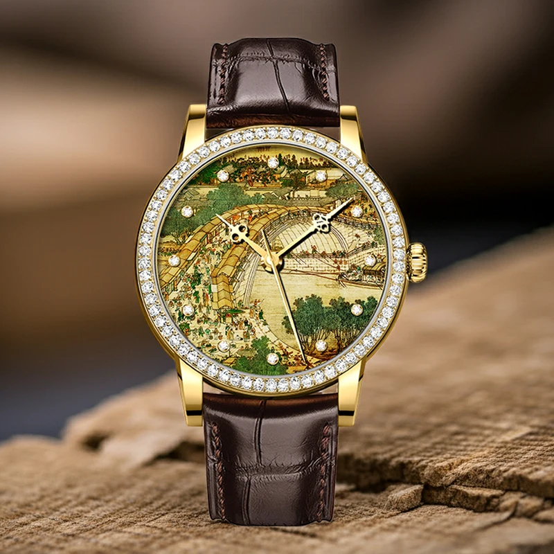 

LOBINNI Fashion 41mm Men's Painting Wrist Watch Luxurious Diamond ST16 Movement Automatic Self-winding Watches