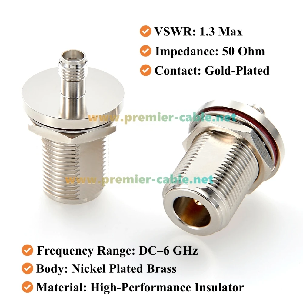 N-Buchse auf SMA-Buchse Adapter, Schottwandmontage, 50 Ohm, verlustarmer N-zu-SMA-HF-Koaxialstecker für Antennen, WLAN, 4G/5G LTE – Detail 3