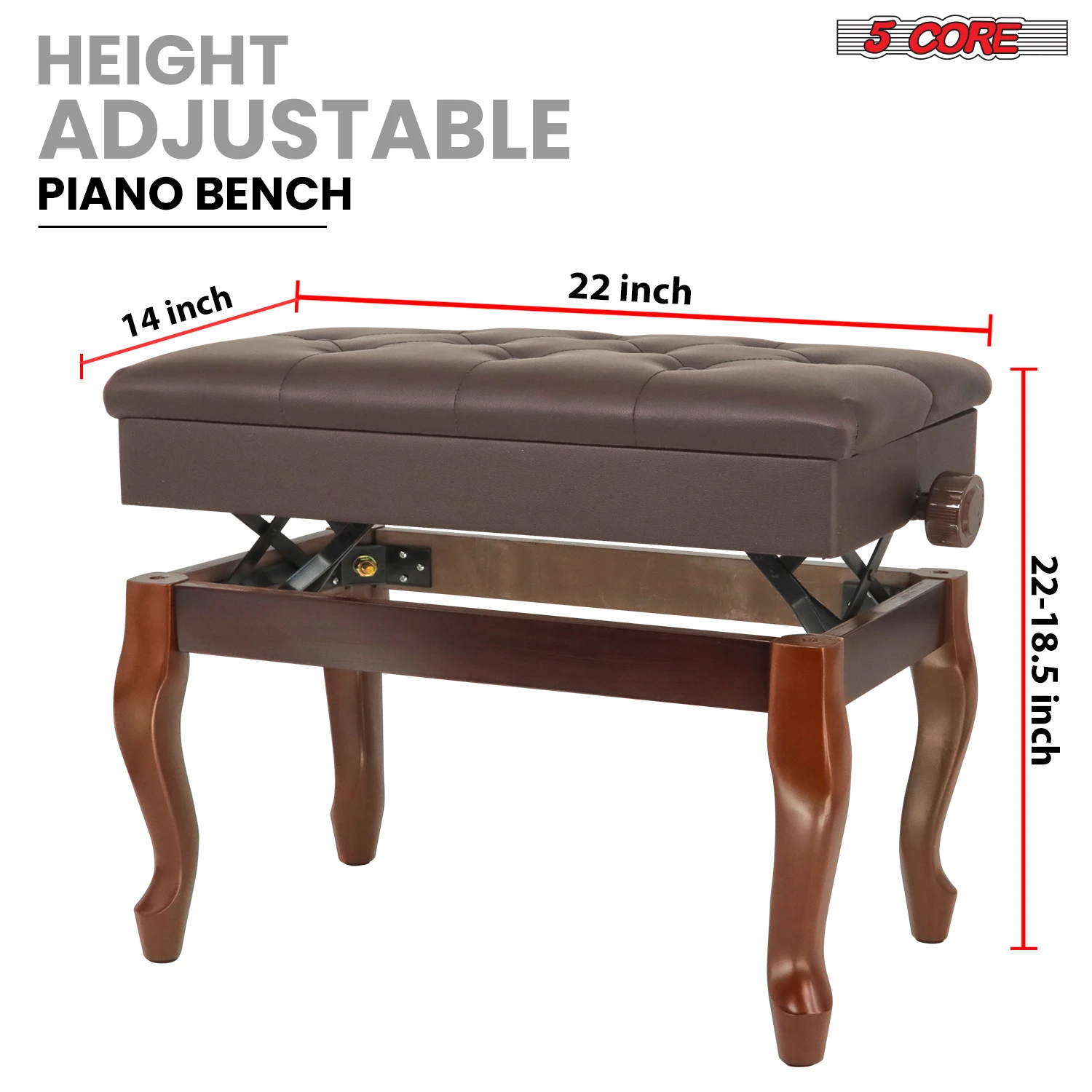 5 Core Piano Bench with Storage Wooden Adjustable Keyboard Stool Heavy Duty Padded Cushioned Seat PNB WD HD BR view 3