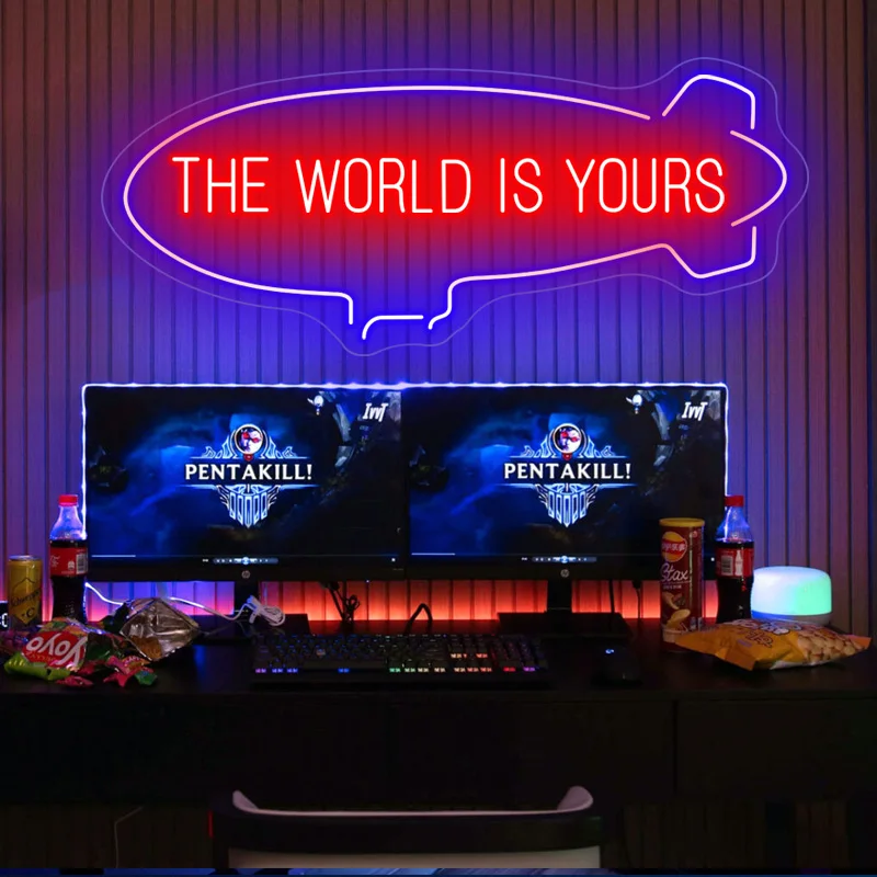 Custom led the world is yours flexible Neon Night Light Sign indoor Home Bar Wall Bedroom Decoration Happy Birthday gift decor